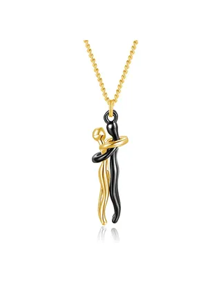 Personalized Hug Necklace for Women Men Custom Name Couple Necklaces Stainless Steel Love You Forever Necklace Name Gifts for Him and Her Birthday Small Black/Gold 