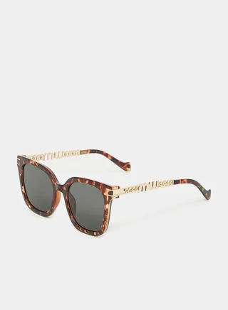 Tortoise Cat Eye Sunglasses with Metal Textured Temple
