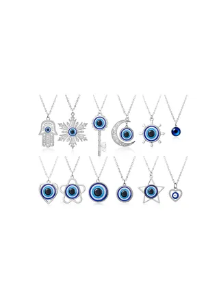 12 Pieces Evil Eye Necklace for Men Evil Eye Pendant Evil Eye Ornament Evil Eye Charms Blue Eyes Amulet Pendant Necklace Evil Eye Jewelry for Women and Girls 