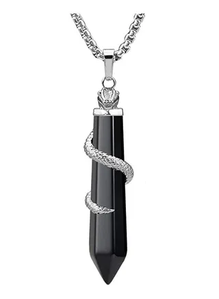 Obsidian Necklace SYOSI Handmade Necklace Healing Crystal Necklace for Women Men Energy Healing Crystal Pendant Gemstones Jewelry Pendulum Crystal Divination Hexagonal Stainless Steel Chain 