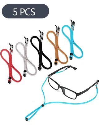 5-Piece Leather Eyeglass Straps, Anti-slip Eyeglass Chains Lanyard, Adjustable Eyewear Retainers, Sport Sunglass Retainer Holder Strap 