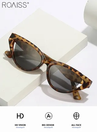 Women's Polarized Cat Eye Sunglasses UV400 Protection Sun Glasses with Leopard Pattern Frame Fashion Anti Glare Sun Shades with Glasses Case 56mm 