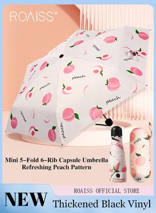 Women Multifunctional Umbrella with Thickened Coating for Heat Insulation and Cooling Reinforced Umbrella Ribs for Enhanced Wind and Rainproof 5 Fold Compact for Rain and Sun UPF50 with Storage Pouch 