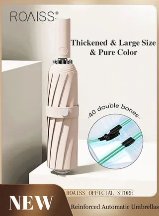 Unisex Full Automatic Umbrella Rain and Shine Dual Use Large Reinforced Thickened Portable Arc Umbrella for UV Protection Strong Rain Resistant and Windproof Parasol 