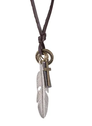 Retro Style Leather And Alloy Pendant Necklace 