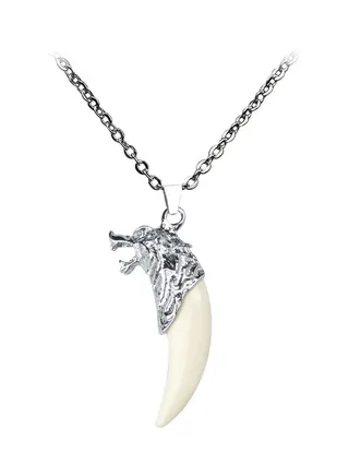 Wolf Head And Teeth Designed Pendant Necklace 