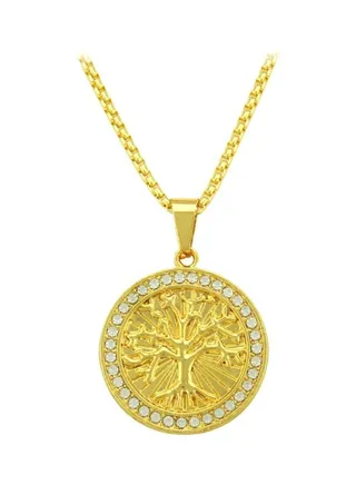 Zinc Alloy Stone Studded Tree Of Life Pendant Necklace 