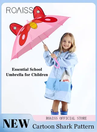 Kids Unisex Multifunctional Umbrella with Exquisite Printed Canopy for Waterproofing Insulation and Cooling Reinforced Umbrella Ribs for Windproof 8 Rib Design Children Rain and Sun Umbrella 