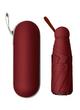 Mini Windproof Folding Travel Umbrella, Sun & Rain Umbrellas, Compact Portable for Women Men, Red 