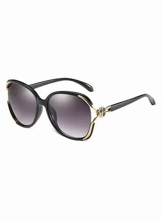 Women's Oversized Butterfly Sunglasses UV400 Protection Sun Glasses with Metal Frame Decorated with Flower 66mm 