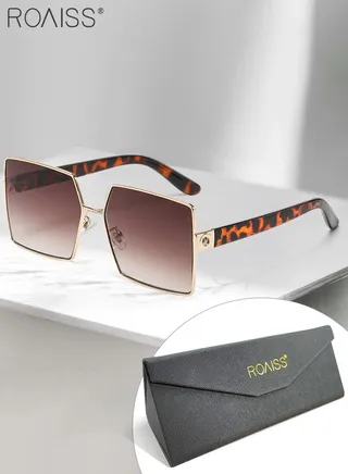Women's Square Sunglasses, UV400 Protection Sun Glasses with Gold Metal Frame, Oversize Fashion Anti-glare Sun Shades for Women with Glasses Case, 61mm 