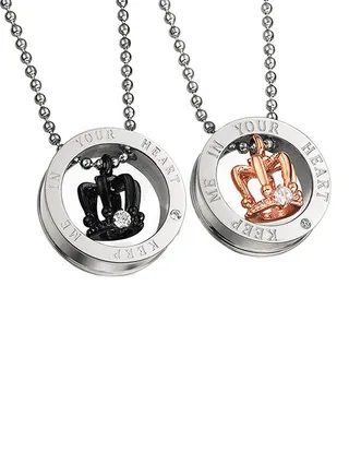 2-Piece Silver Plated Crown Pendant Necklace 