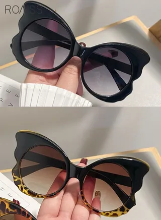 Outdoor Party and Street Photography Sunglasses for Ladies - Butterfly Shape, Oversized, UV400 Protection - 2 Pack of Fashionable Decorative Eyewear, 69mm 