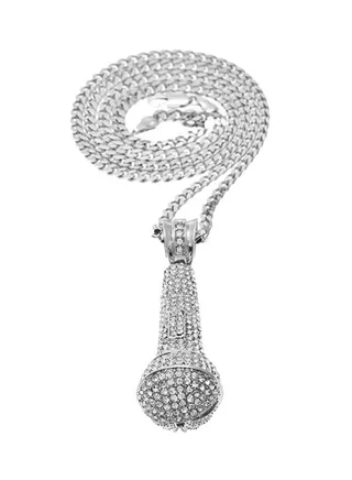 Microphone Design Chain Necklace Silver/Clear 