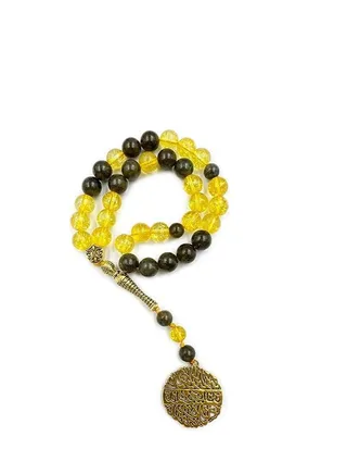 REBUY Islamic Prayer Beads Tasbih Natural Citrine Labradorite Stone Tasbih 99 Beads Stone Misbaha Tasbeeh 