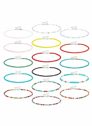 Boho Beaded Choker Necklace Women Bohemian Seed Beads Choker Colorful Bead Necklace for Women Girls (16 PCS) 