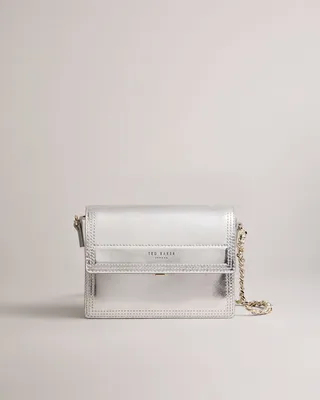 Leather Crossbody Bag in Silver