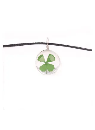 Beautiful Pressed Dried Four-Leaf Clover Transparent Glass Pendant Necklace Round Ball for Girl Women Mother Day Gift 