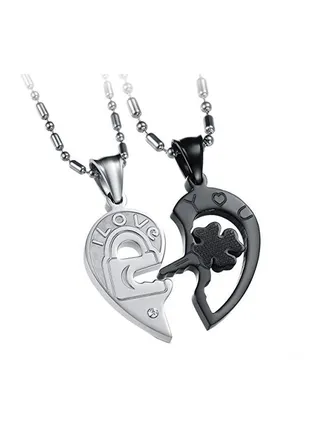 2-Piece Stainless Steel Love You Lock And Key Couple Pendant Necklace Set 