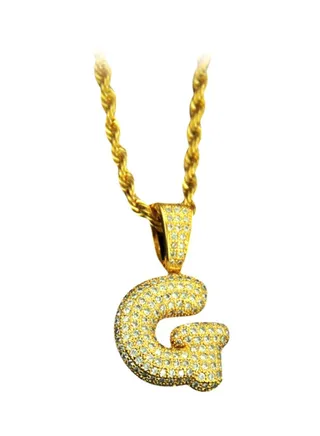Zinc Alloy Stone Studded English Letter G Design Twist Chain Pendant Necklace 