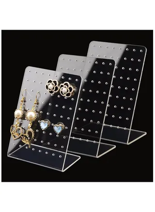 Acrylic Jewelry Display Rack, 3 Pcs 72 Holes Earring Holders L-Shaped Earrings Ear Studs Display Stands Jewelry Showcase Earring Stand Organizer Jewelry Display for Retail Show Personal, Clear Style 