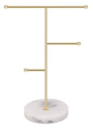 Jewelry Necklace Display Holder T-Bar Jewelry Organizer Stand Plated Metal Tabletop Jewelry Organizer Tower for Hanging Pendant Earring Bracelet Rings Keys Watches Accessories 