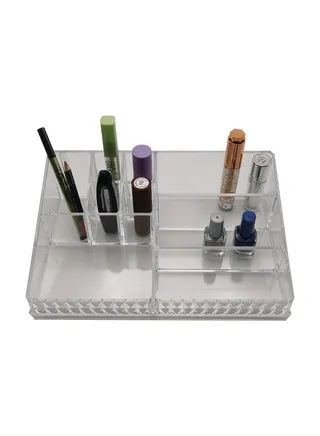 Acrylic Jewelry Desk Box Organizer Multi Grids Makeup Display Case Storage Tray Tabletop Vanity Holder Gifts for Home Office 