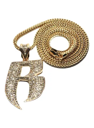 B Letter Shaped Stone Studded Pendant Necklace 