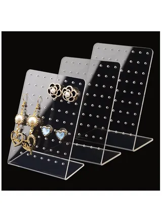 Acrylic Jewelry Display Rack, 3 Pcs 72 Holes Earring Holders L-Shaped Earrings Ear Studs Stands Showcase Stand Organizer for Retail Show Personal, Clear Style 