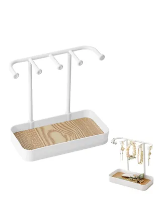 Jewelry Organizer StandNecklaces Holder with Wooden Tray Necklace Display Stand Jewelry Storage Hooks for Necklace Bracelets Earrings Ring Keys Watches 