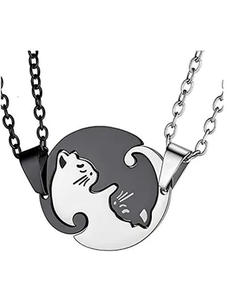 Cat Couple Pendant, Couple Matching Necklace Lover's 2pcs Pendant for Wedding Anniversary Valentine's Present (2pcs) 