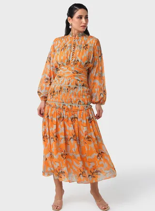 Ruched Waist Printed Dress