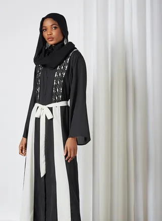 Colourblock Panel Georgette Abaya Black 