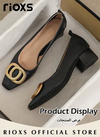 Women's Square Closed Toe Chunky Heels Comfortable Block Low Heel Dress Shoes Low Heel For Office Work Business Formal Occasions 