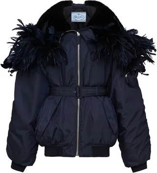 feather-trimmed Re-Nylon bomber jacket