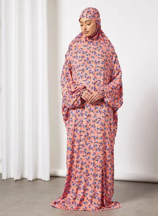 Praying Dress With Floral Prints And Attached Veil 