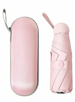 Mini Travel Umbrella, Mini Windproof Folding Travel Umbrella, Portable Lightweight Compact Parasol with 95% UV Protection for Sun and Rain, Popular Style for Women (Pink) 
