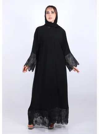 Maxi Abaya With Modern Elegance And Professional Touches With Long  Wide Sleeves And  Veil, Black 