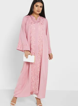 Embroidered Detail Abaya With Sheila 