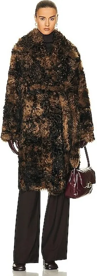 Shoreditch Ski Club Lilah Shearling Coat in Brown