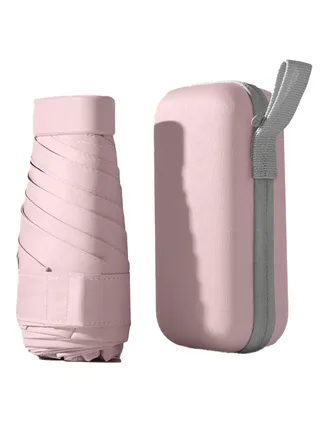 Folding Mini Sun Umbrella, Ultra Light Compact Capsule Umbrella, Sunscreen &Windproof Travel UV Protection Umbrella(Pink) 