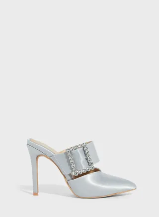 Jewelled Buckle Satin Slip On Pump