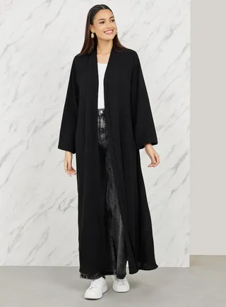 Textured Open Front Casual Maxi Abaya