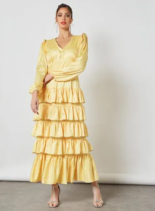 Ruffle Detailed Dress Yellow 