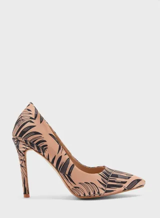 Satin Palm Print Pointed Pump
