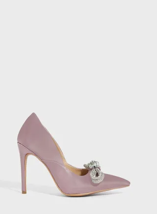 Jewelled Bow Satin Pointed Pump