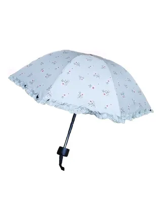 Foldable Double Usage Lace Edge Floral Umbrella Light Blue 