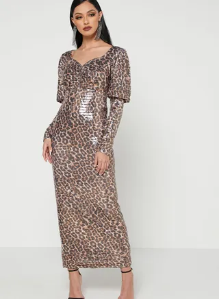 Animalprint Puff Sleeve Dress Multicolour 