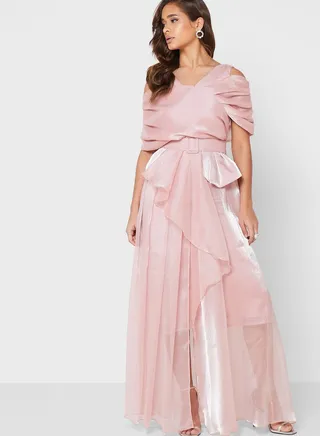 Cold Shoulder Ruffle Tiered Dress 