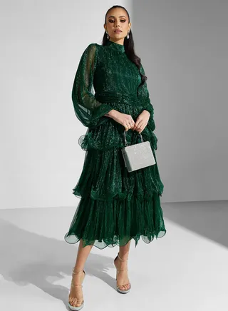 Puff Sleeve Ruffle Dress 